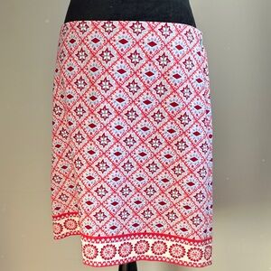 Talbots Red and White Geometric A-Line Skirt